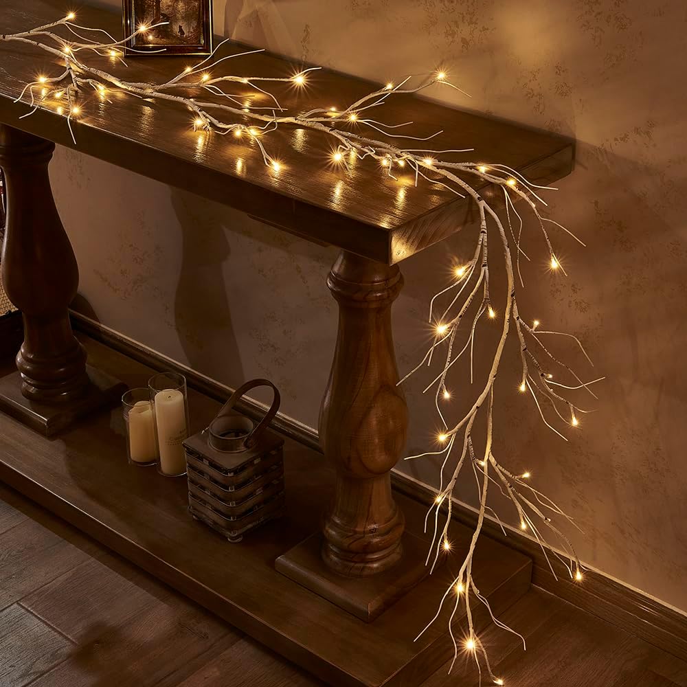Birch garland with lights, 6ft