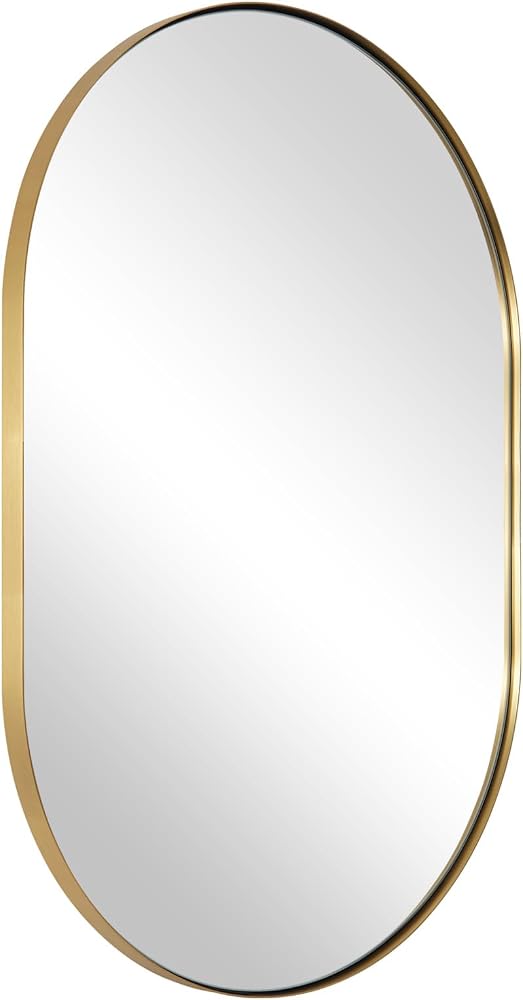Gold oval bathroom mirror, 20 by 33 inches