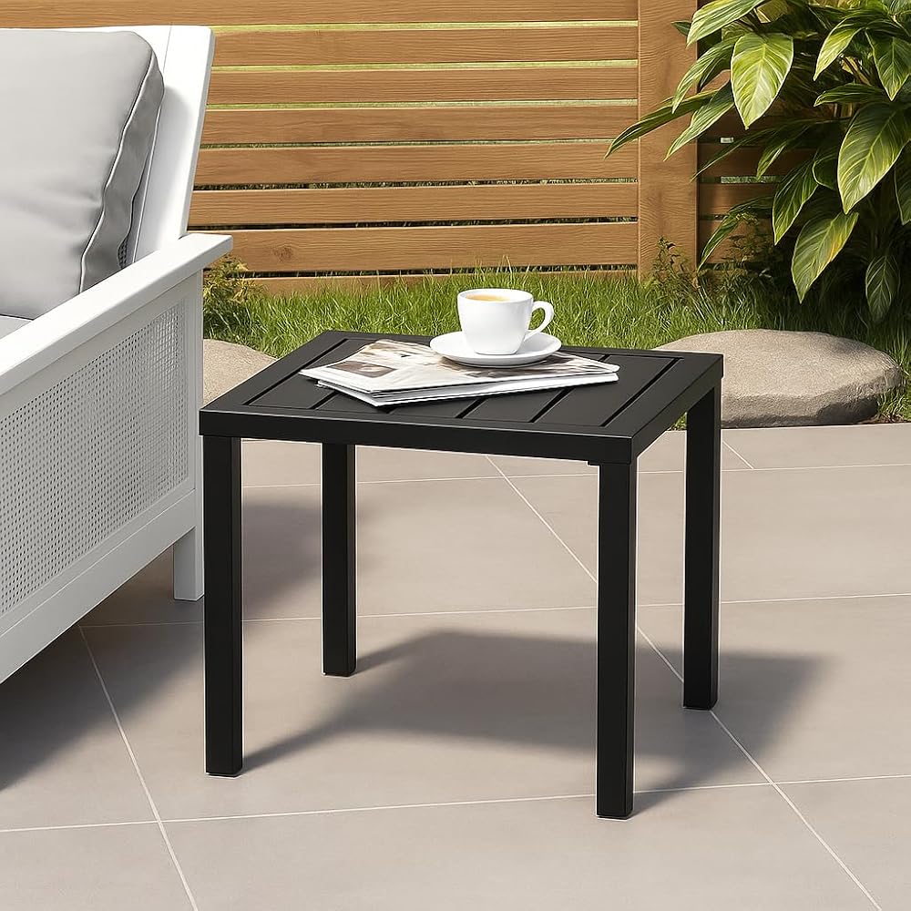 Square metal patio side table