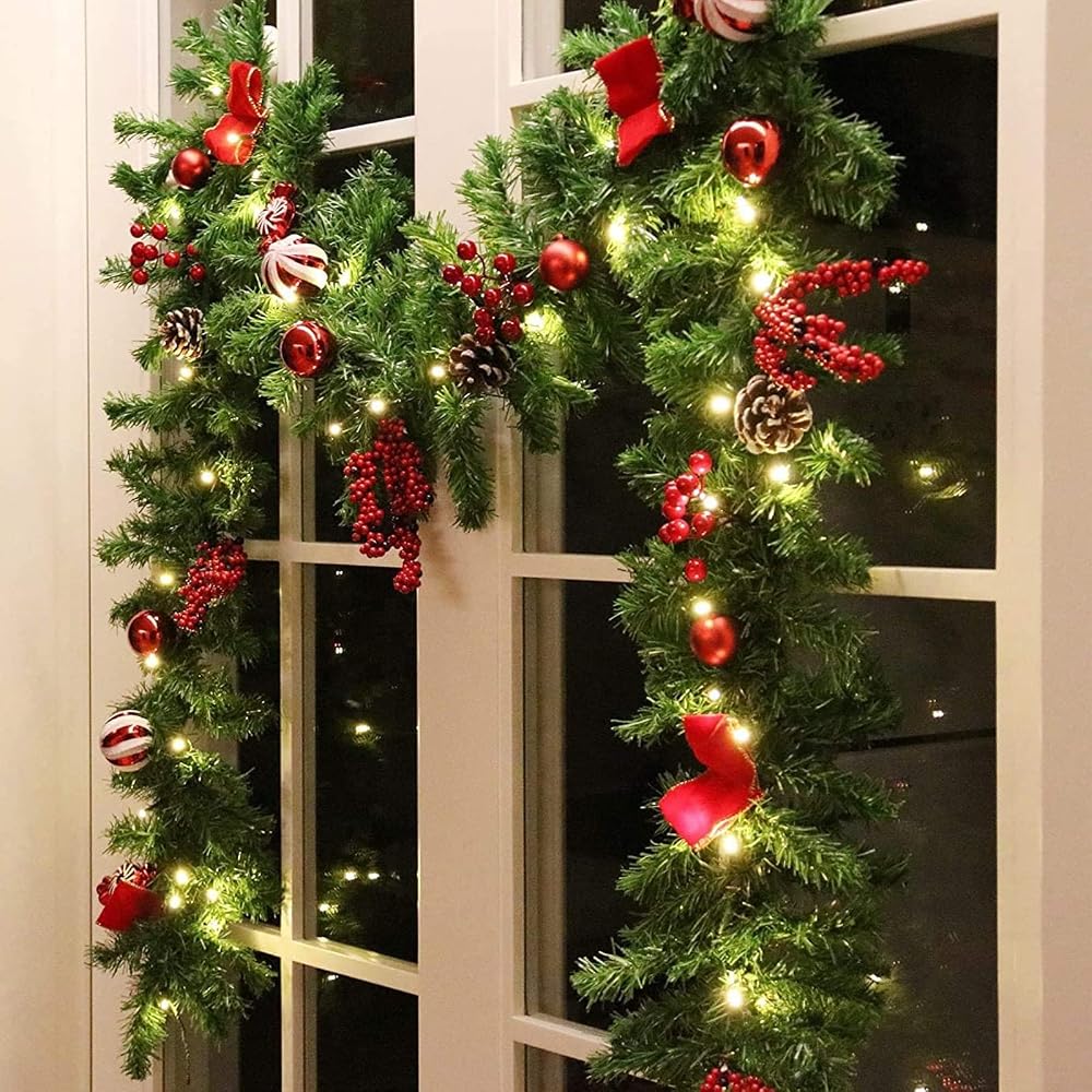 9ft LED garland with pinecones