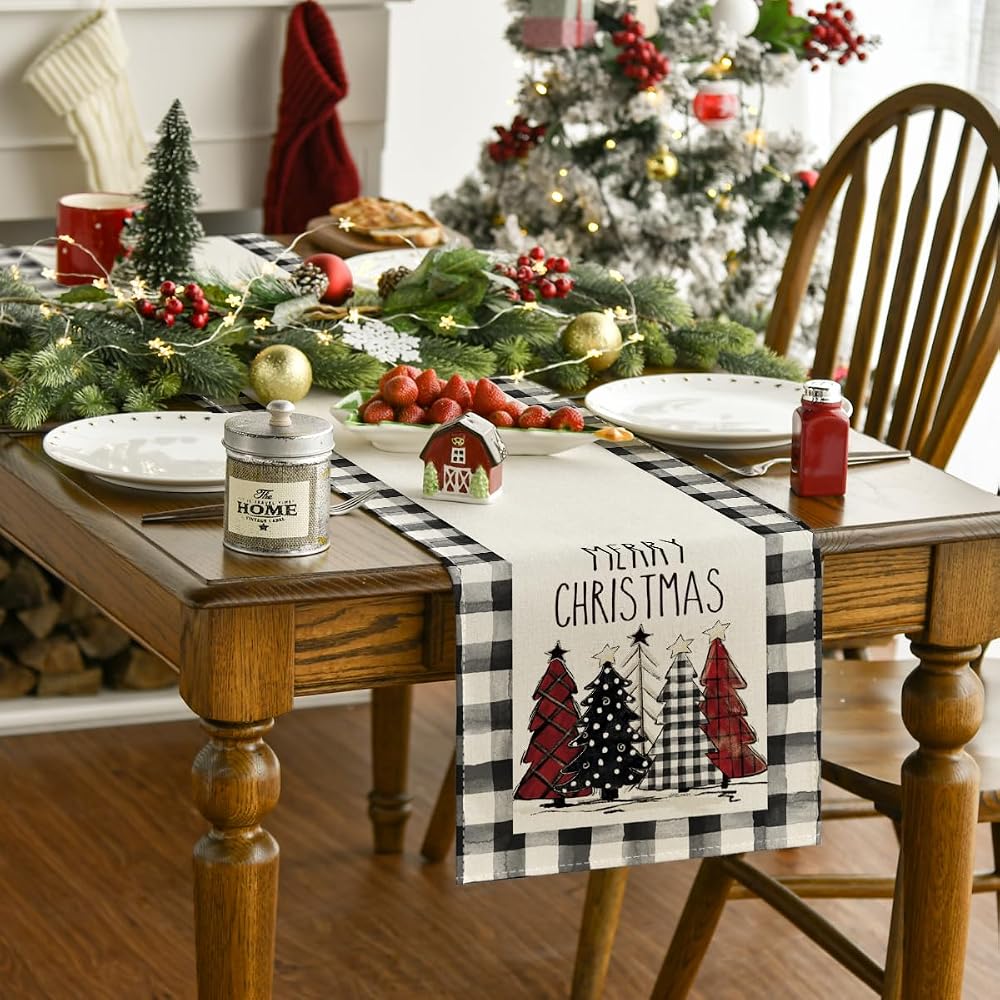 Buffalo plaid Christmas table runner