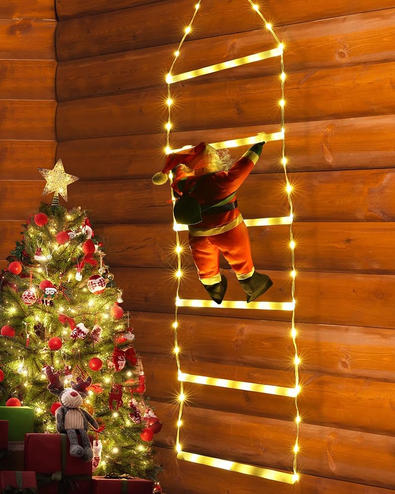 Santa climbing ladder lights