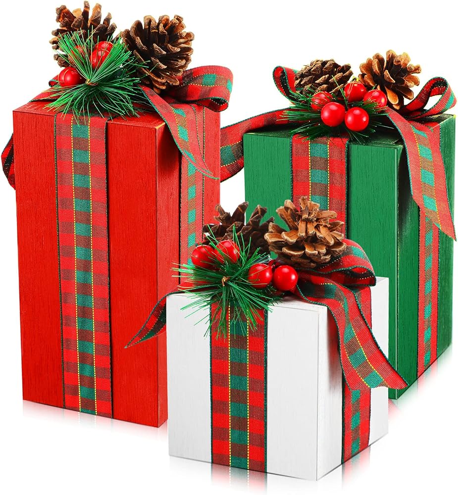 Wooden gift box centerpieces, 3 pcs