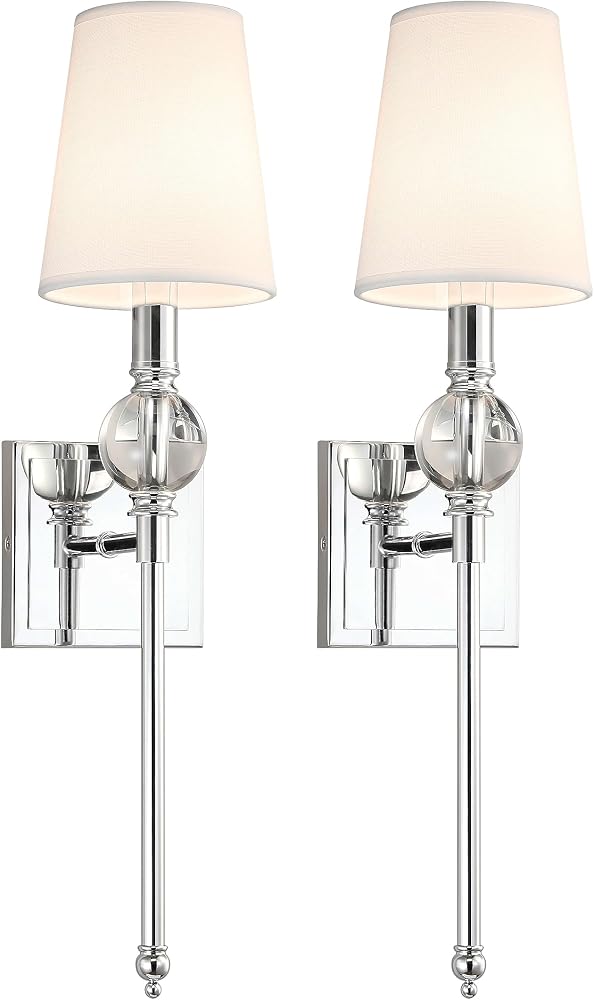 Chrome and crystal wall sconces, set of 2