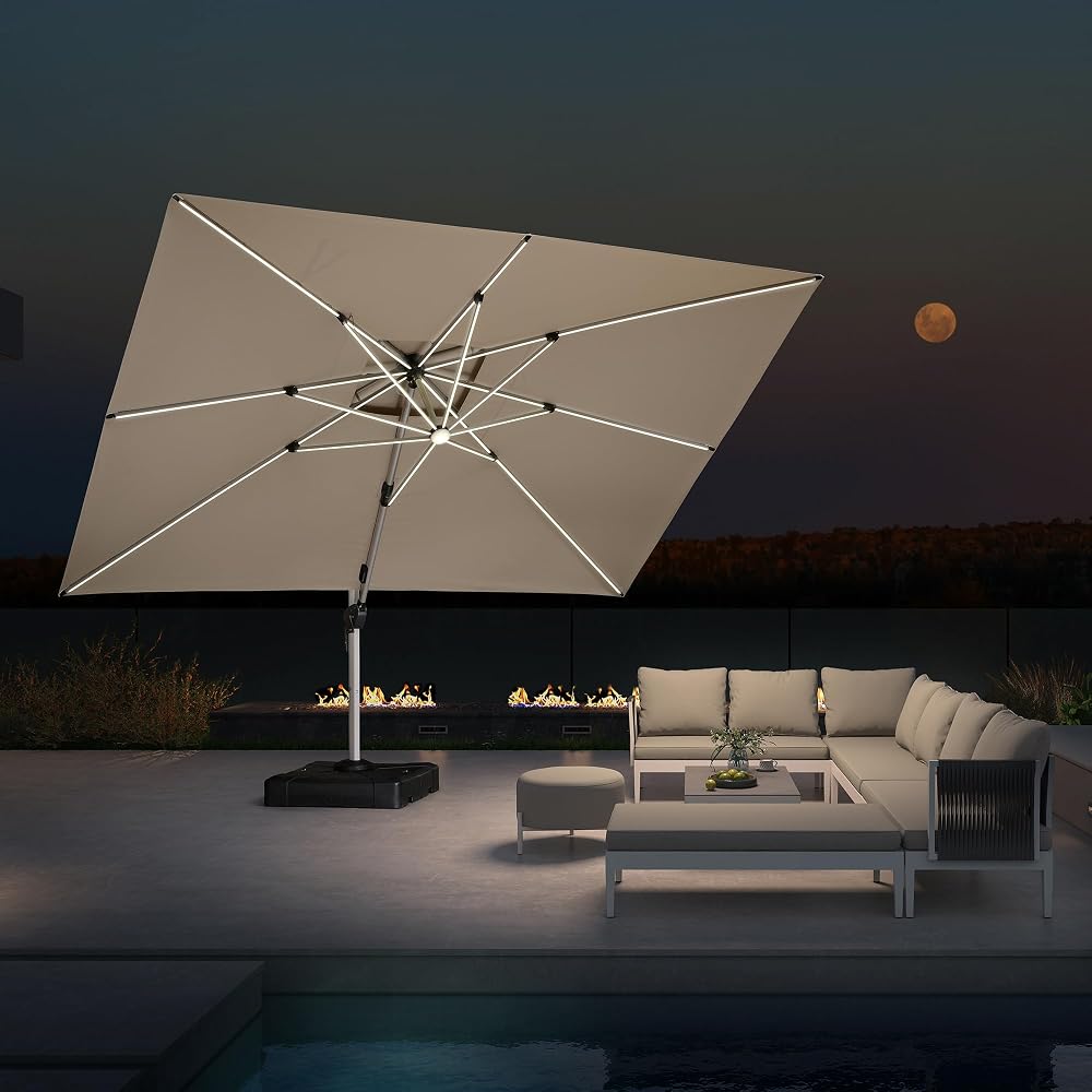 PURPLE LEAF cantilever umbrella with solar LED