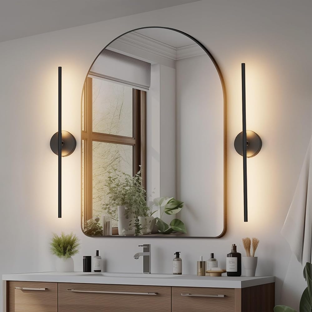 Linear black LED sconces, 28 inch, set of 2