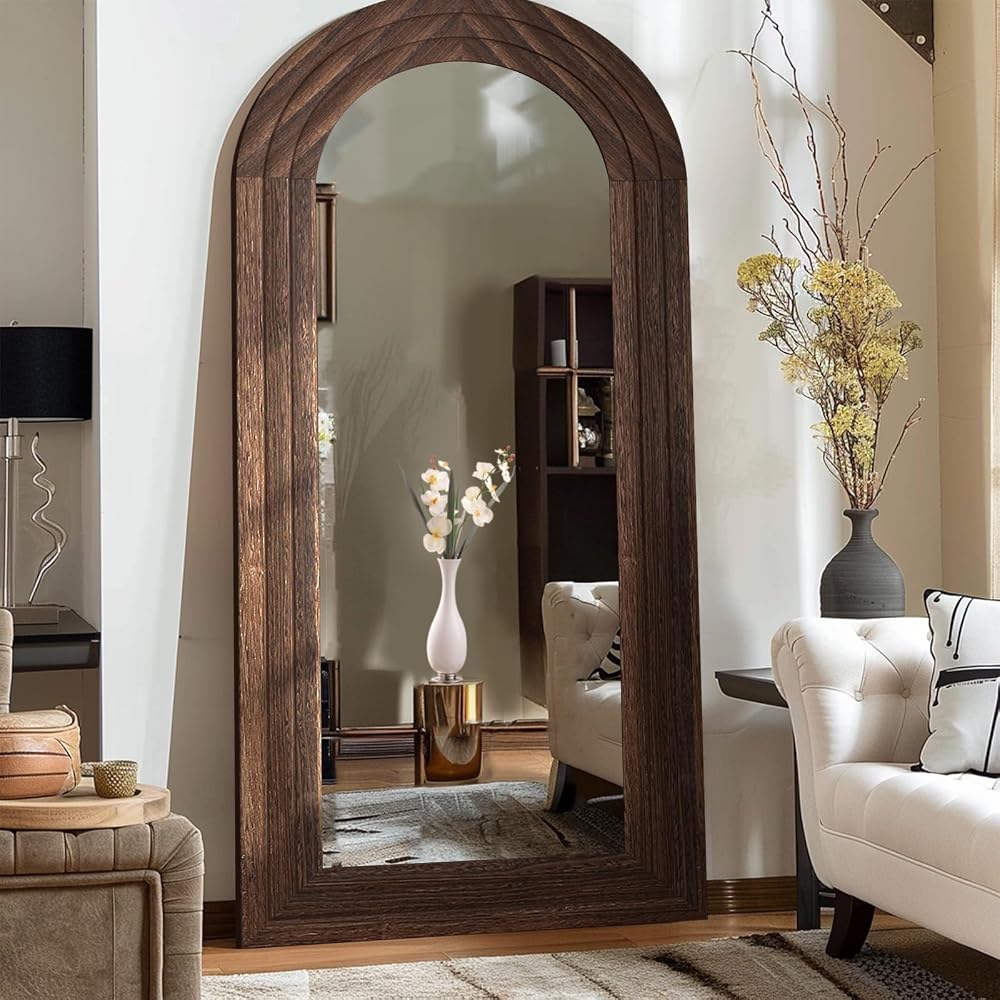 Arched full length mirror, solid wood frame