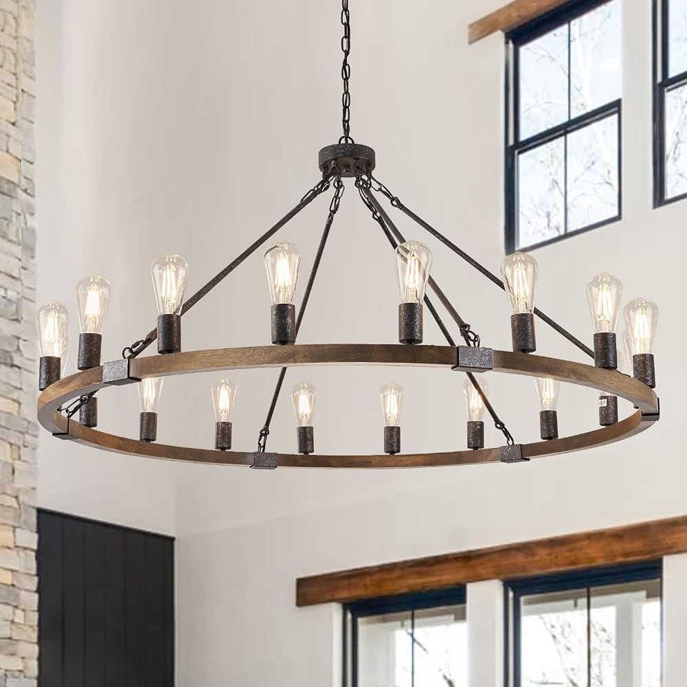 Wagon wheel chandelier, 47 inch, 18 lights