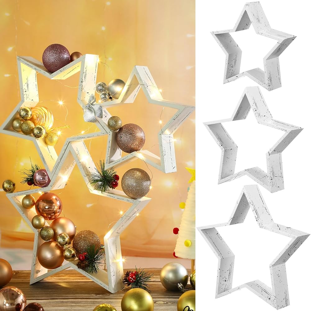 Wooden star decorations, 3 pcs