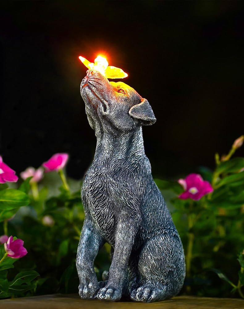 Dog statue with solar butterfly
