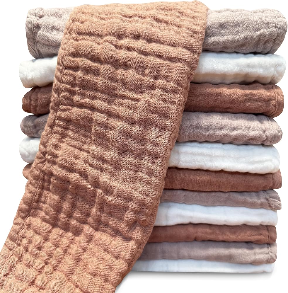Muslin burp cloths in warm tones