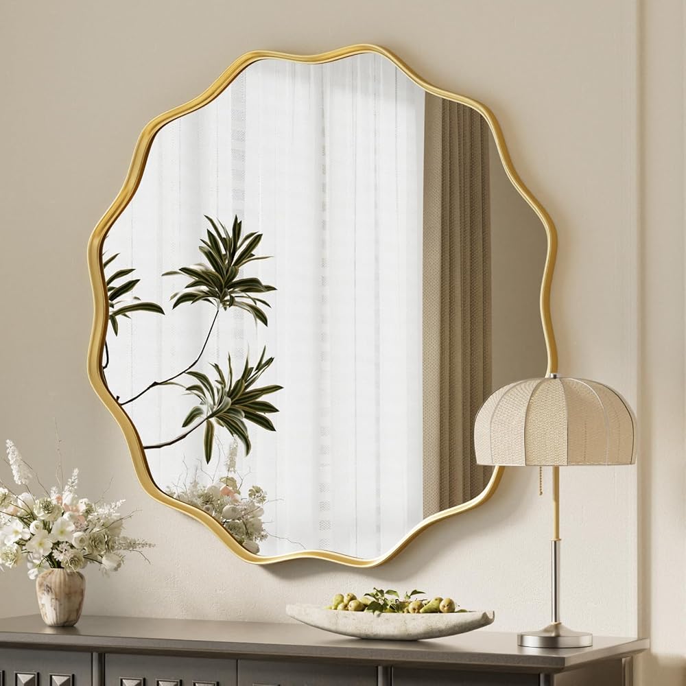 Gold scalloped circle mirror, 30 inches