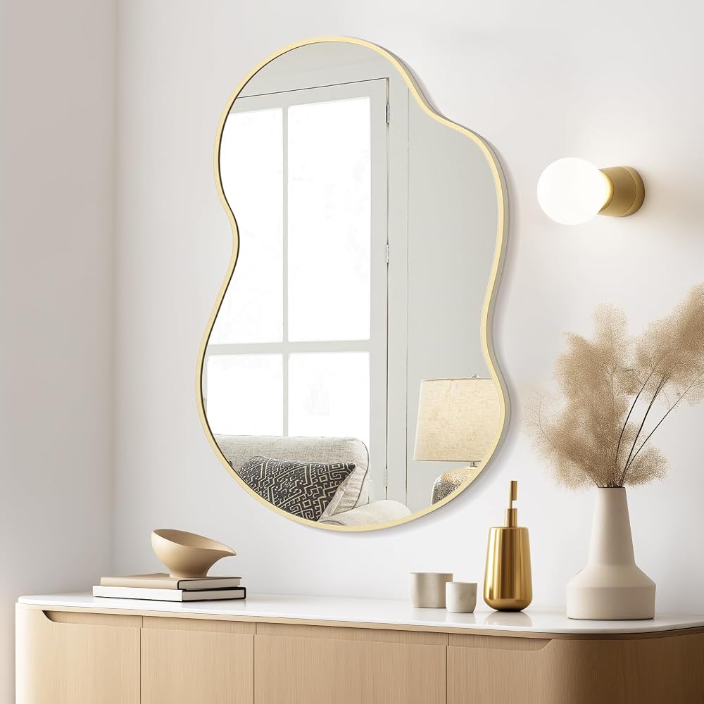 Gold asymmetrical wall mirror