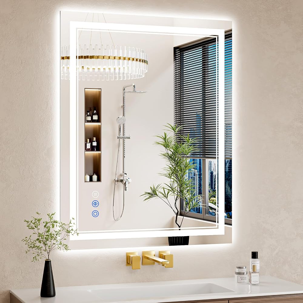LED bathroom mirror, 30 by 38 inches