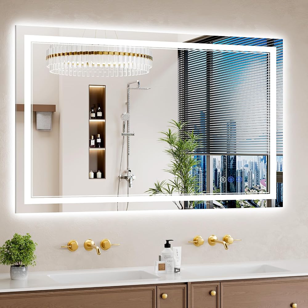 LED bathroom mirror, 30 by 48 inches
