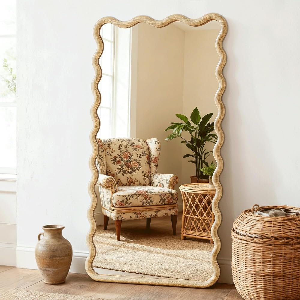 Wavy wood full length mirror