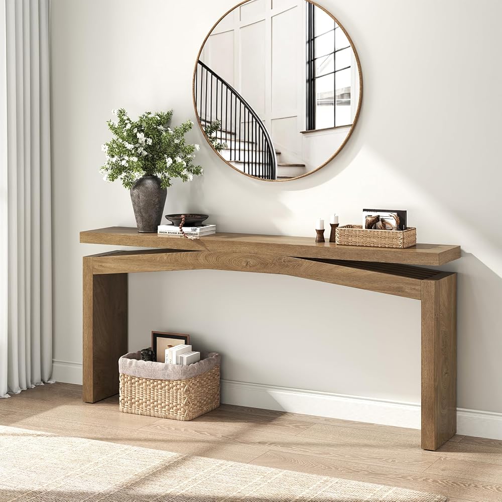 63" natural brown console table