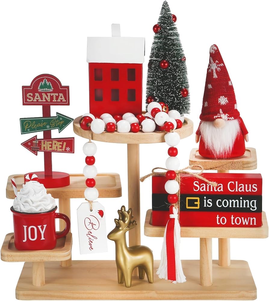 Christmas tiered tray set, 8 pieces
