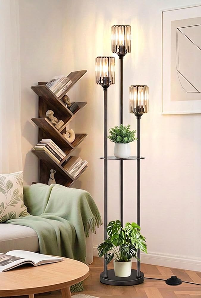 Crystal floor lamp with shelves