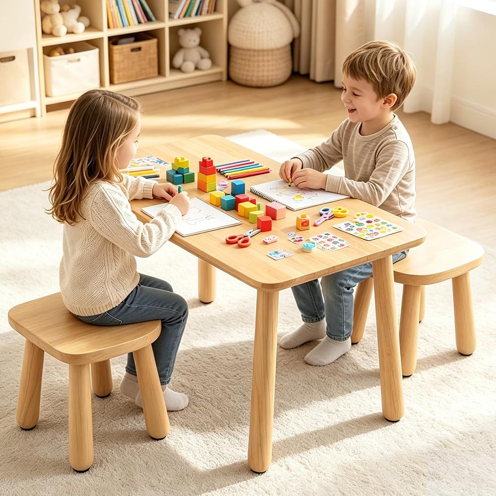 Wooden toddler table and chairs, 3-piece