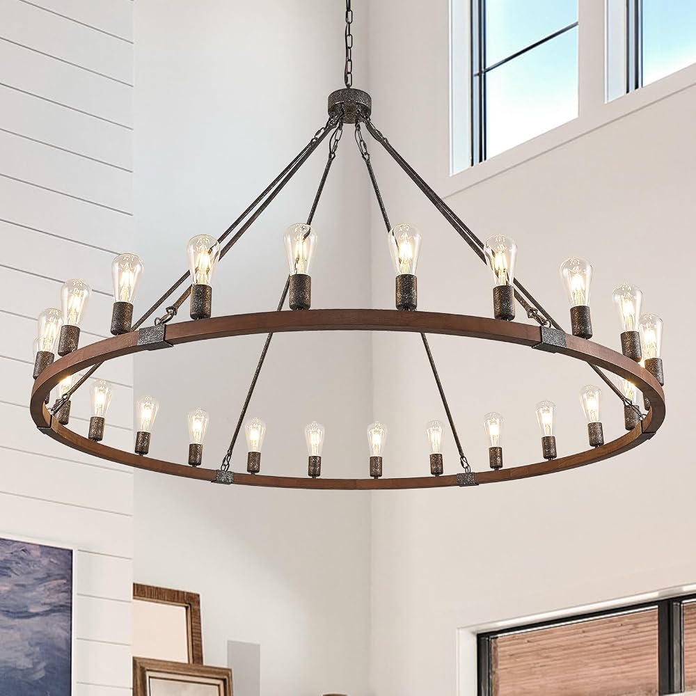Wagon wheel chandelier, 59 inch, 24 lights