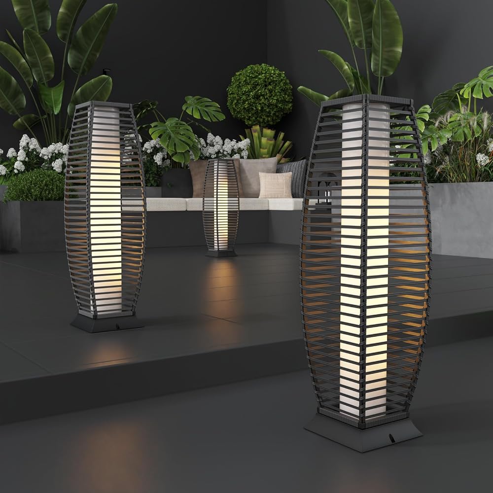 Wicker outdoor floor lamps, set of 2