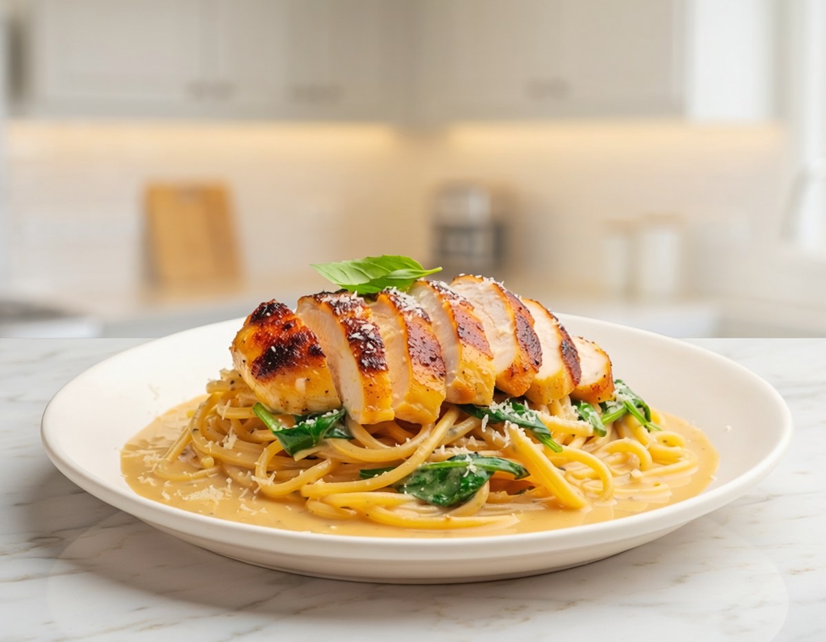 Chicken pasta, finished in the pan