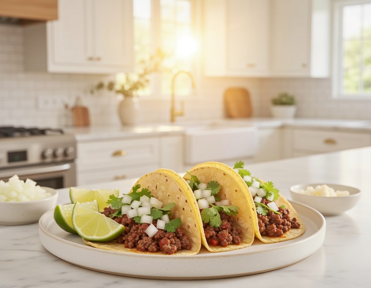 Tacos with the toppings laid out